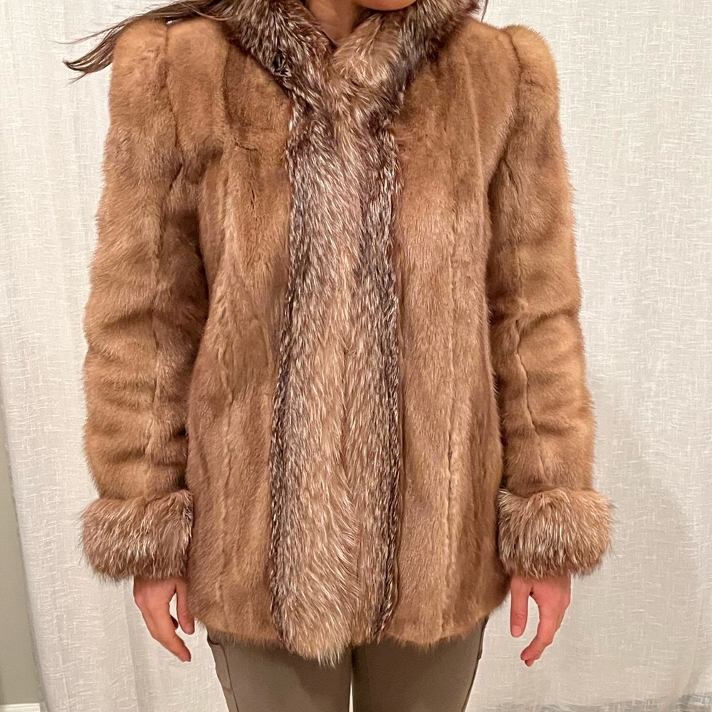 Mink Jacket with fox trim fur jacket size small authentic vintage